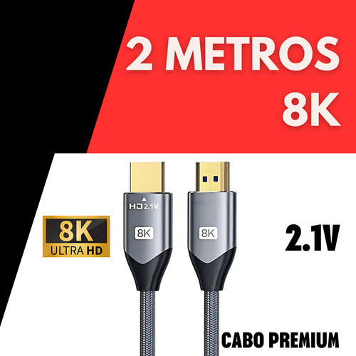 Lojas Casa Cabo Hdmi 2.1 8k Gold Ultra Hd Para Tv Projetor 2m 4k Cinema Premium Alta Qualidade Cinza