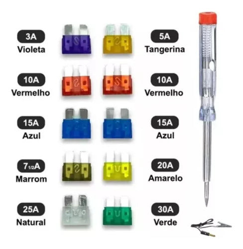 Kit Fusível Auto Carro Fusíveis Mini Jacaré Chave Teste