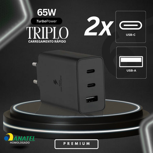 Carregador 65w Usb-c Triplo Para Moto Edge, Razr, G84, G73 G