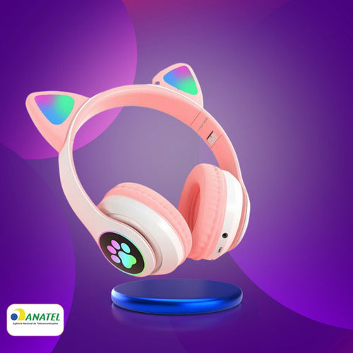 Fone De Ouvido Gatinho Fofinho Bluetooth Led Cat Headset