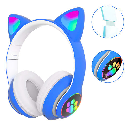 Fone De Ouvido Gatinho Fofinho Bluetooth Led Cat Headset