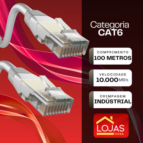 Rolo Cabo Rede 100m Lan Crimpado Cat6 Super Rápido Premium L