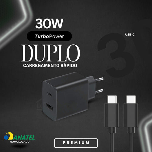 Carregador Para Motorola 30w Usb-c Duo Moto G G84 Edge Razr