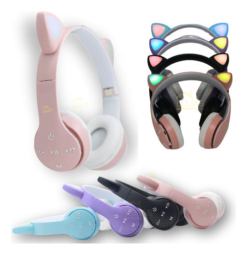 Fone De Ouvido Crianças Orelha De Gatinho Bluetooth Led Rgb