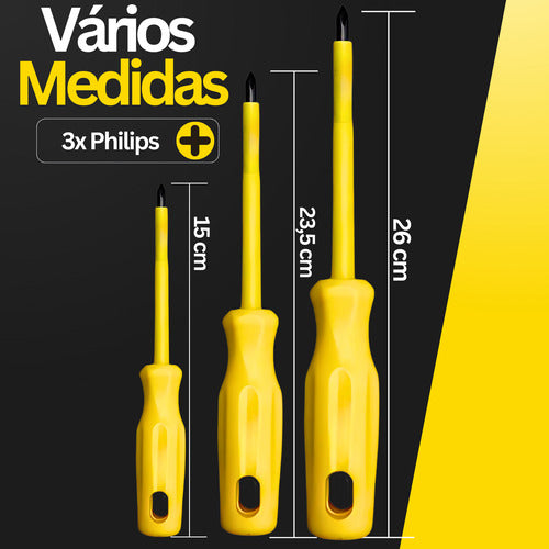Jogo Chaves Philips E Fenda Isolada Eletricista Imã 6 Peças