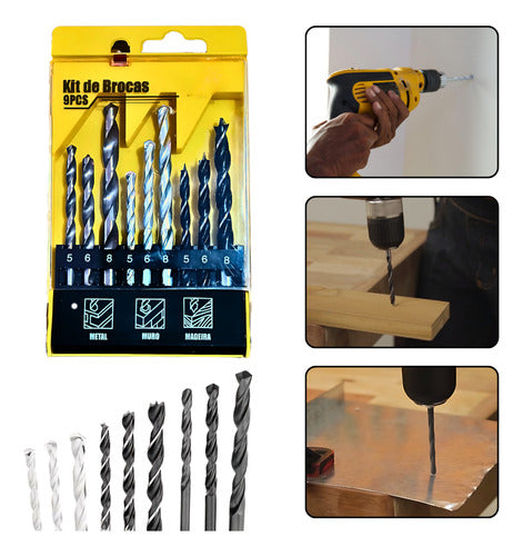Kit Jogo Brocas Com Estojo Ferro Concreto Madeira Videa Aço