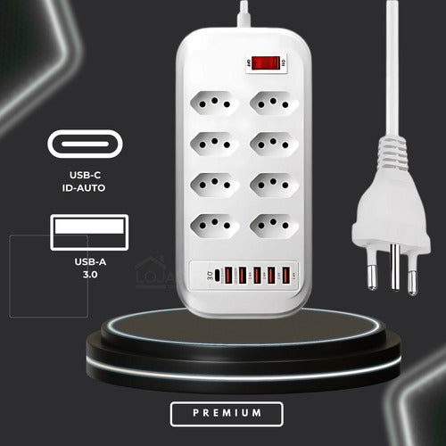 Filtro De Linha Régua Extensão 6 Tomadas Hub Tipo C E 6 Usb