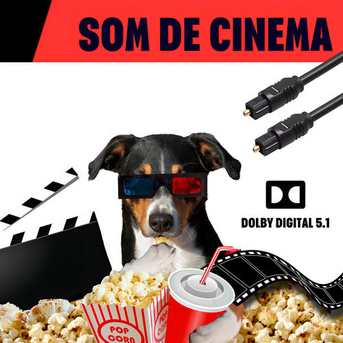 Cabo Óptico Para Áudio Digital Fibra De 2m Home Theater 5.1 Som Cas Casa