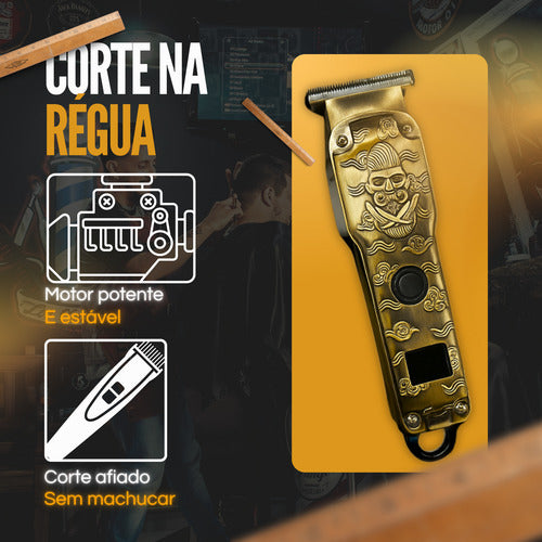 Máquina Cortar Cabelo Fazer Barba De Metal Com Led Indicador