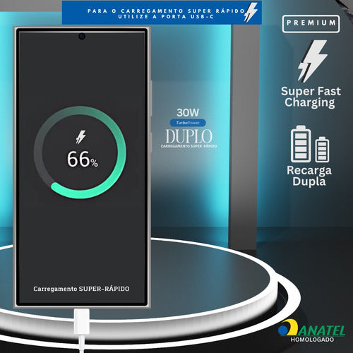 Fonte Carregador Duplo 30w P/ Samsung Cabo Super Fast Usb C