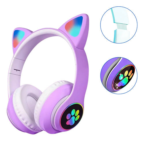 Fone De Ouvido Gatinho Fofinho Bluetooth Led Cat Headset