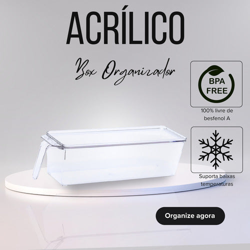 Organizador De Geladeira Luxo 2,5l Com Alça E Tampa Forte