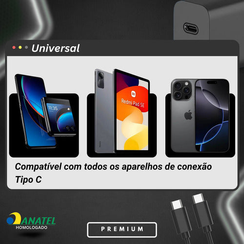Carregador 65w Usb-c Triplo Para Moto Edge, Razr, G84, G73 G