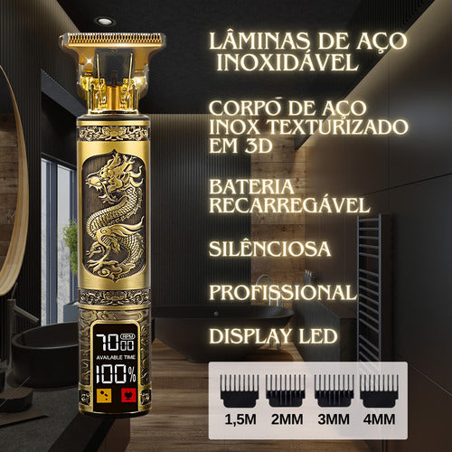 Máquina Cortar Cabelo Fazer Barba De Metal Com Led Indicador