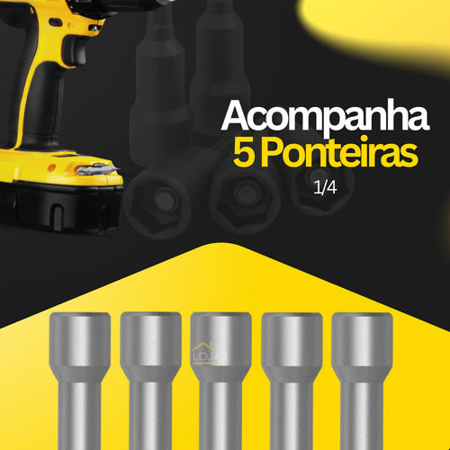 Kit 5 Ponteiras Bits Soquete Canhão Sextavado 1/4 6mm Parafu