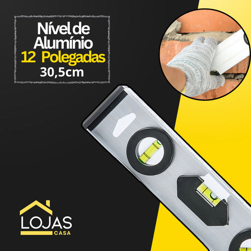 Nivel De Aluminio 3 Bolhas 12 Pol. 355mm Obra Profissional