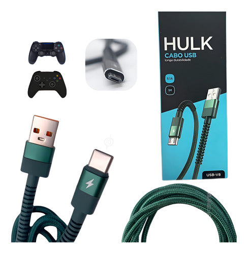 Cabo Recarga Controle Ps4 Usb V8 Trançado Resistente Tático