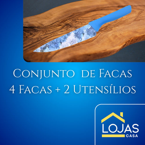 Jogo De Facas 6 Peças Cozinha Chef Churrasco Multiuso Lâmina