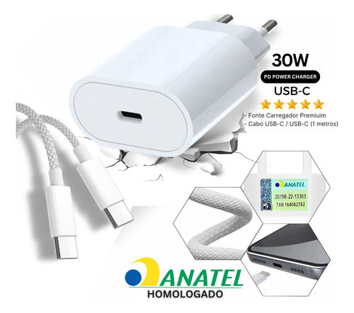 Carregador Fonte Usb-c C/ Cabo Para iPhone 15 16 17