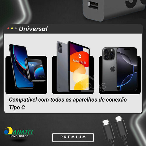 Carregador Para Motorola 30w Usb-c Duo Moto G G84 Edge Razr