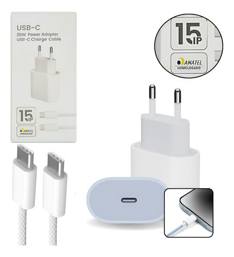 Carregador Fonte Turbo 25w Para iPhone 15 Pro Max Com Cabo