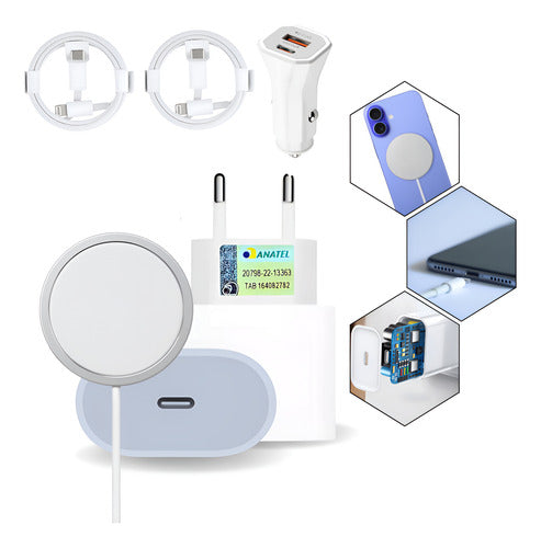 Kit Para iPhone 8 Xr 11 12 13 14 Automotivo +indução+2 Cabos