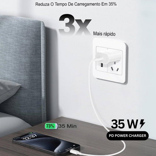 Fonte Turbo Ultra Pro Max Carregador 35w Para iPhone Cor Branco
