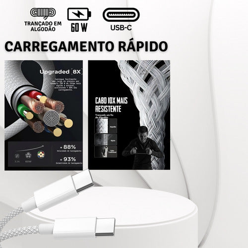 Carregador Fonte Usb-c C/ Cabo Para iPhone 15 16 17