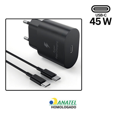 Carregador Fonte Turbo 45w Para Samsung Com Cabo Super Fast Cor Preto Lojas Casa