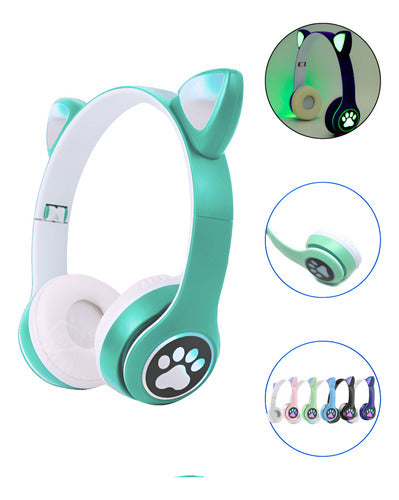 Fone De Ouvido Gatinho Fofinho Bluetooth Led Cat Headset