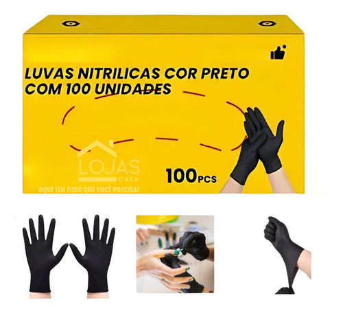 Luvas Nitrilicas Na Cor Preta 100 Unid. Uso Geral Sem Talco