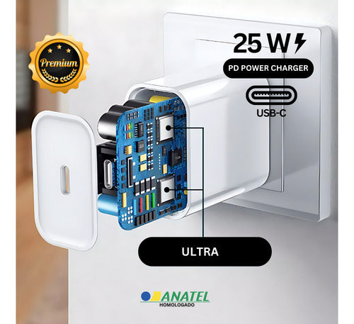 Fonte Carregador + Cabo Usb-c Para iPhone  11 12 13 14 25w
