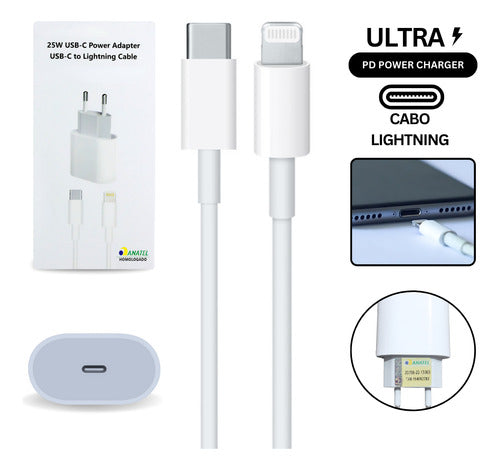 Carregador Fonte Turbo 25w  Cabo Para iPhone 7 8 11 12 13 14