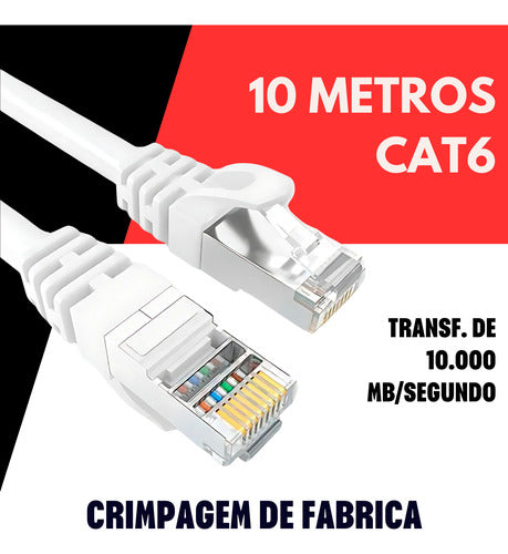 Cabo De Rede 10 Metros Internet Crimpado Rj45 Cat6 Premium