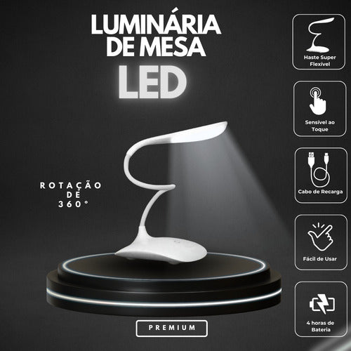 Luminária Abajur Mesa Touch Led Recarregável Escritório Casa