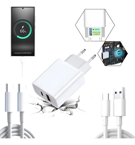 Carregador Duplo 48w Para Samsung 2 Cabos 2m E 2m Super Fast