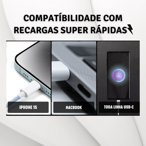 Carregador 50w Usb-c Duplo Para iPhone 15 Pro Max + 2 Cabos