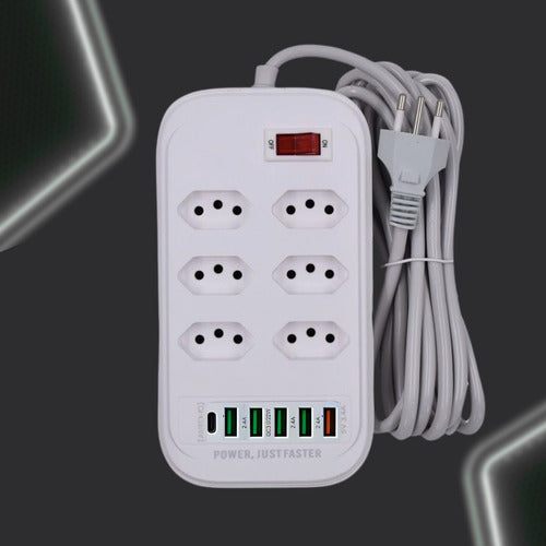 Filtro De Linha Régua Extensão 6 Tomadas Hub Tipo C E 6 Usb