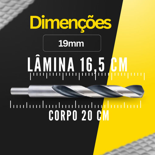 Broca 19mm Metais Chapa Aço Rápido Com Rebaixo Din338 Hss