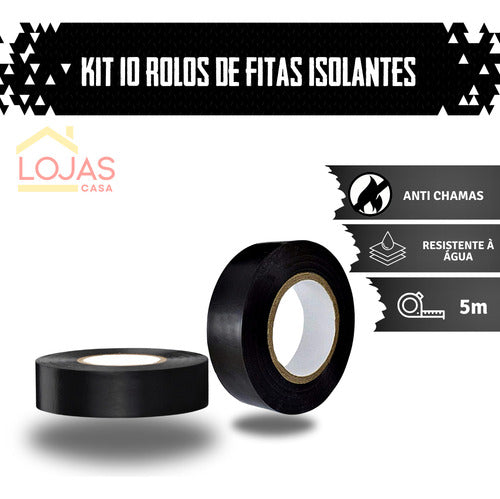 Kit 10 Fita Isolante Preto Adesiva 5m Anti Chama Flexível