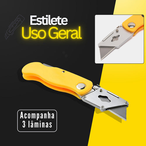 Estilete Dobrável Portátil 3 Lâminas Profissional Leve Bolso