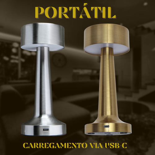 Luminária Abajur Touch Led Portátil S/ Fio Recarregável Luxo