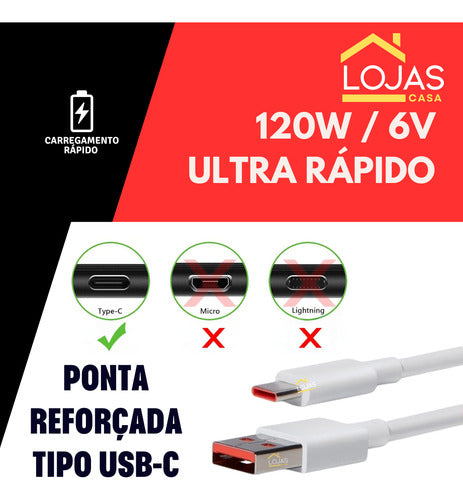 Carregador Usb-c Turbo 120w  Para  Xiaomi  Samsung  Motorola