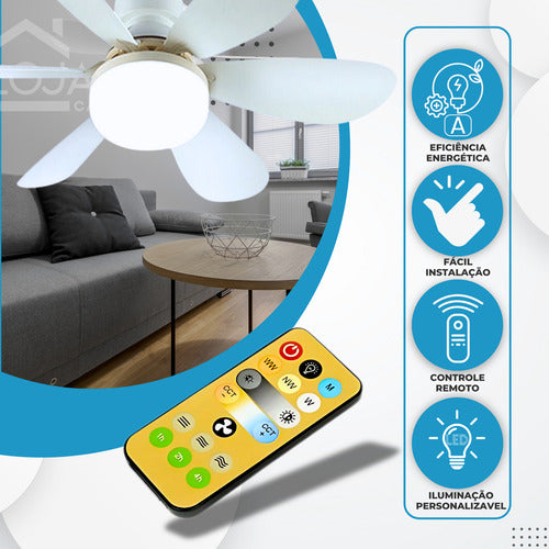 Lâmpada Ventilador De Teto Luxo Bocal Le27 C/controle Bivolt