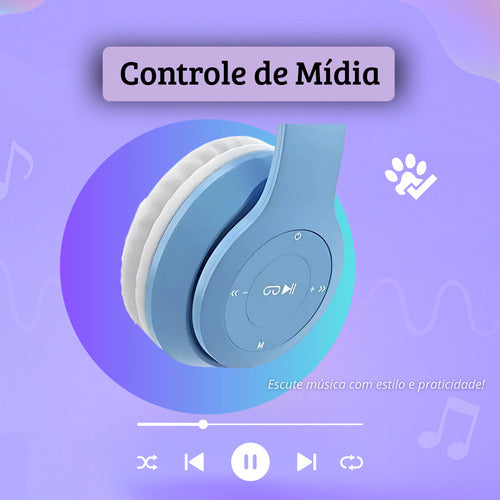 Fone De Ouvido Infantil Orelha De Gatinho Bluetooth Led  Rgb