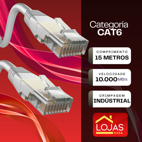 Cabo De Rede 15 Metros Lan Internet Crimpado Rj45 Cat6 Rápido Lojas Casa Transferencia 10000mb/s Super Rápido