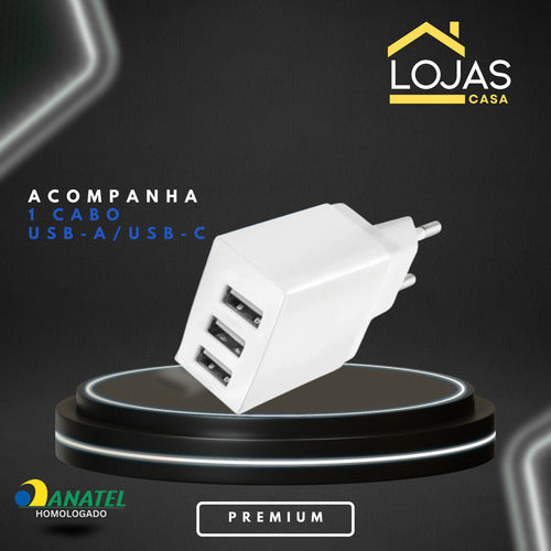 Carregador 50w Usb-c Triplo Para Motorola Moto G Edge Razr