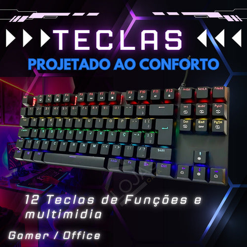 Teclado Gamer Rgb Blue Swith Mecânico Para Pc Xbox Ps5 Setup