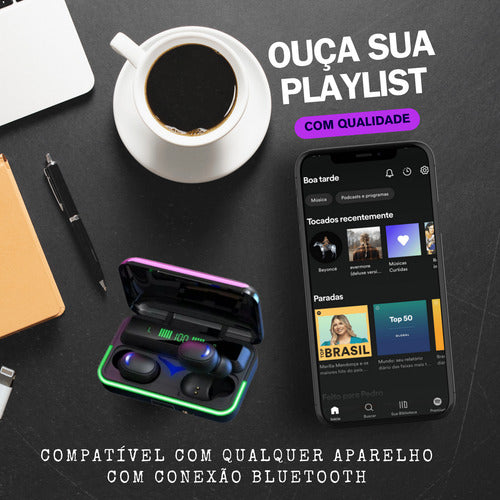 Fone De Ouvido Premium Bluetooth 5.3 Sem Fio Powerbank Luxo