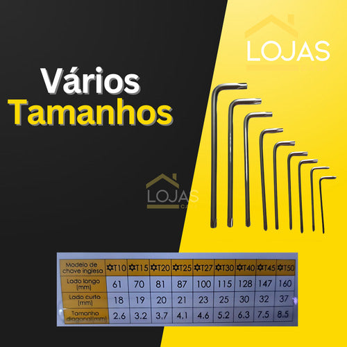 Jogo De Hexalobular Chaves L Torxs Longa 9 Peças T10 Até T50